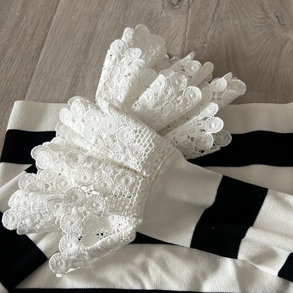 English factory lace ruffle sleeve striped off the shoulder top - Picture 11 of 13